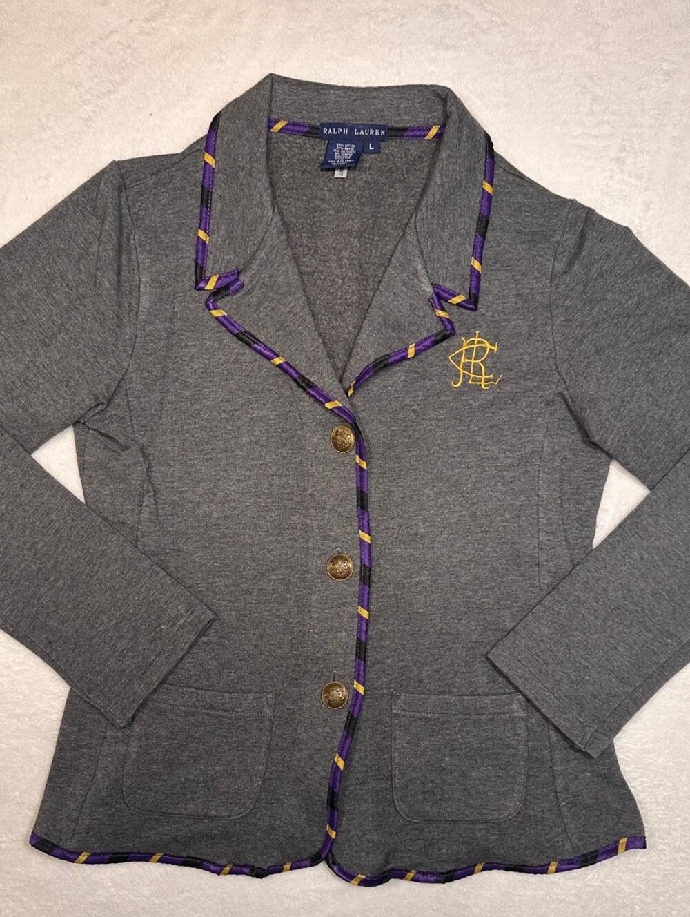 Ralph Lauren Grey Cotton Blazer with Purple & Gold Trim